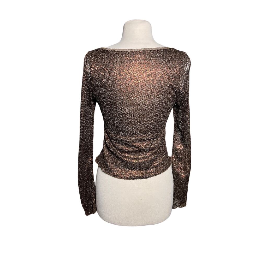 FREE PEOPLE Intimately Brown Sequin Square Neck Long Sleeve Top - Picture 5 of 5
